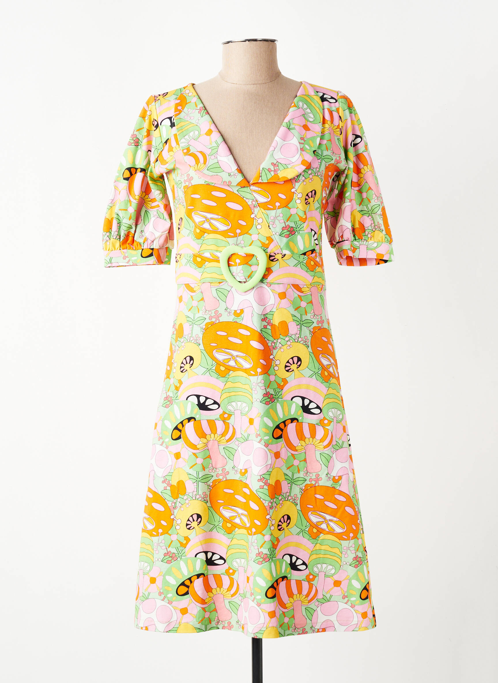 Robe mi-longue manches 3/4 manches 3/4 orange MARGOT femme