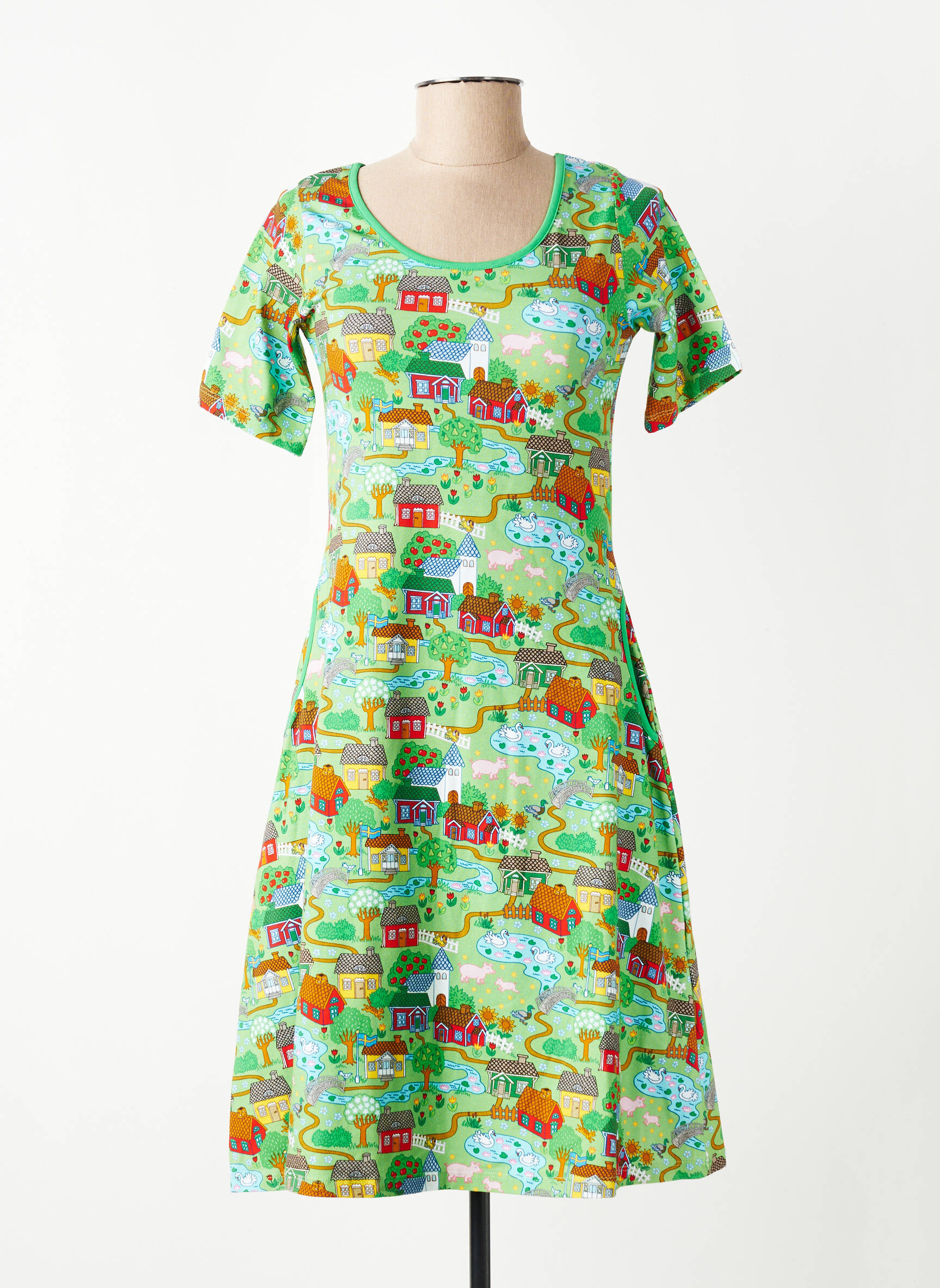 Robe mi-longue imprimé fantaisie manches courtes vert CISSI OCH SELMA femme