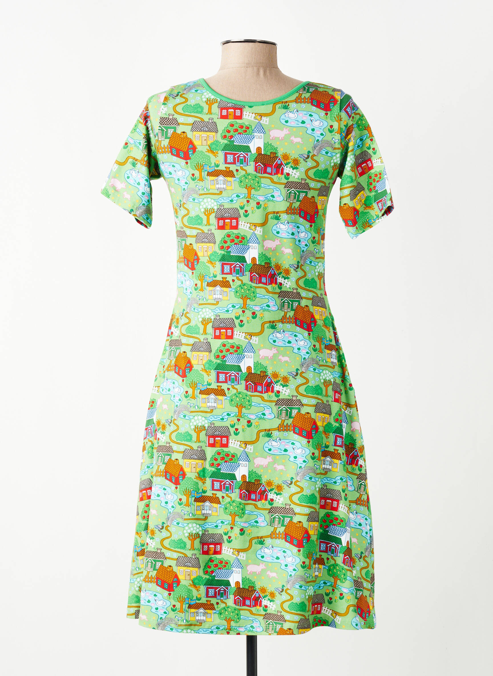 Robe mi-longue imprimé fantaisie manches courtes vert CISSI OCH SELMA femme