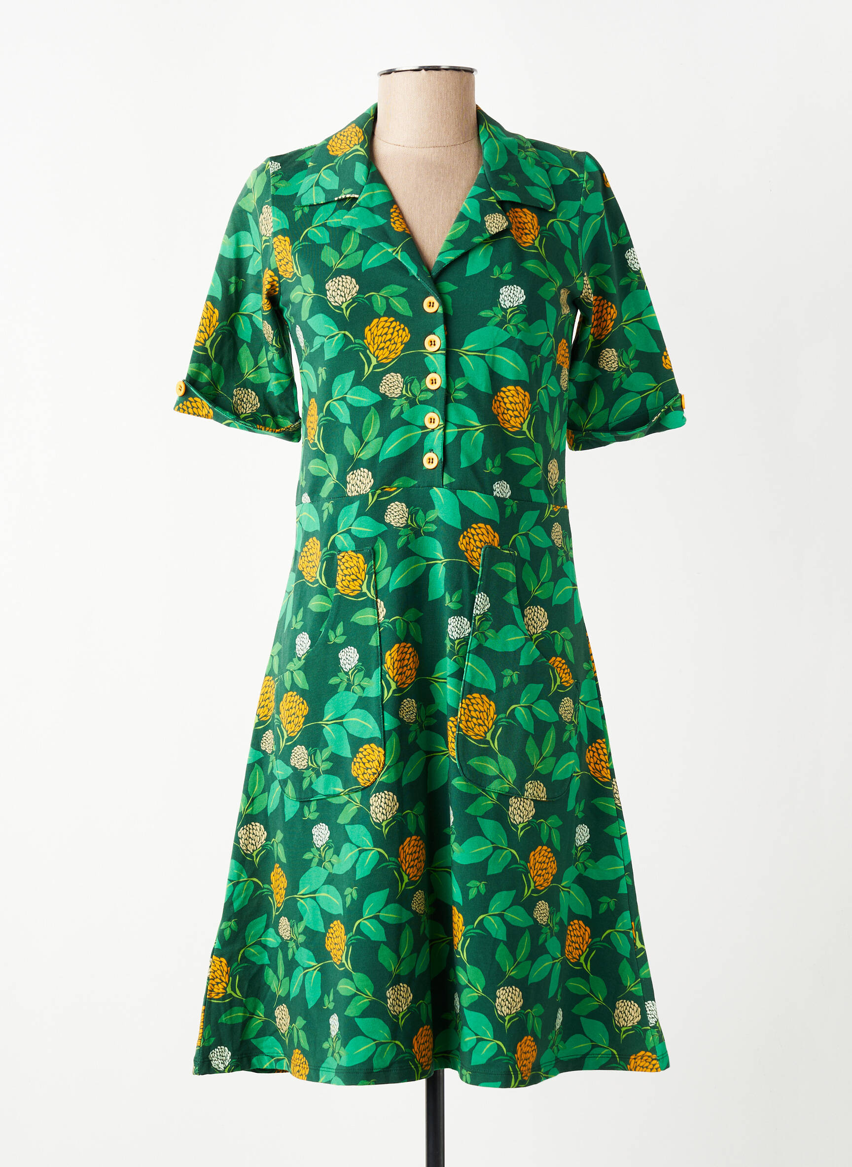 Robe mi-longue imprimé fantaisie manches courtes vert CISSI OCH SELMA femme