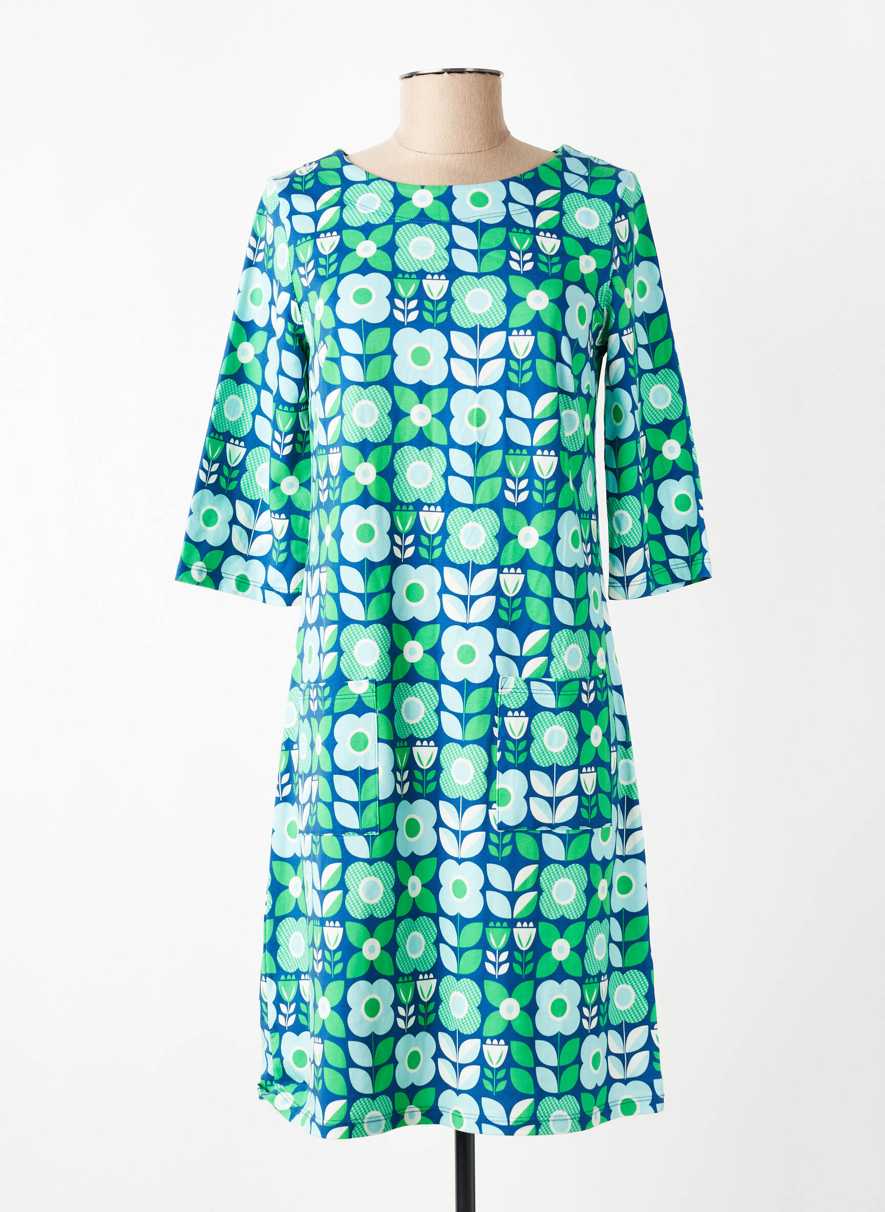 Robe mi-longue imprimé fleurs manches 3/4 bleu CISSI OCH SELMA femme