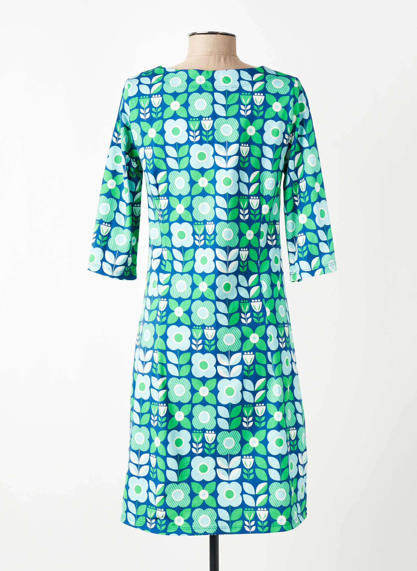 Robe mi-longue imprimé fleurs manches 3/4 bleu CISSI OCH SELMA femme
