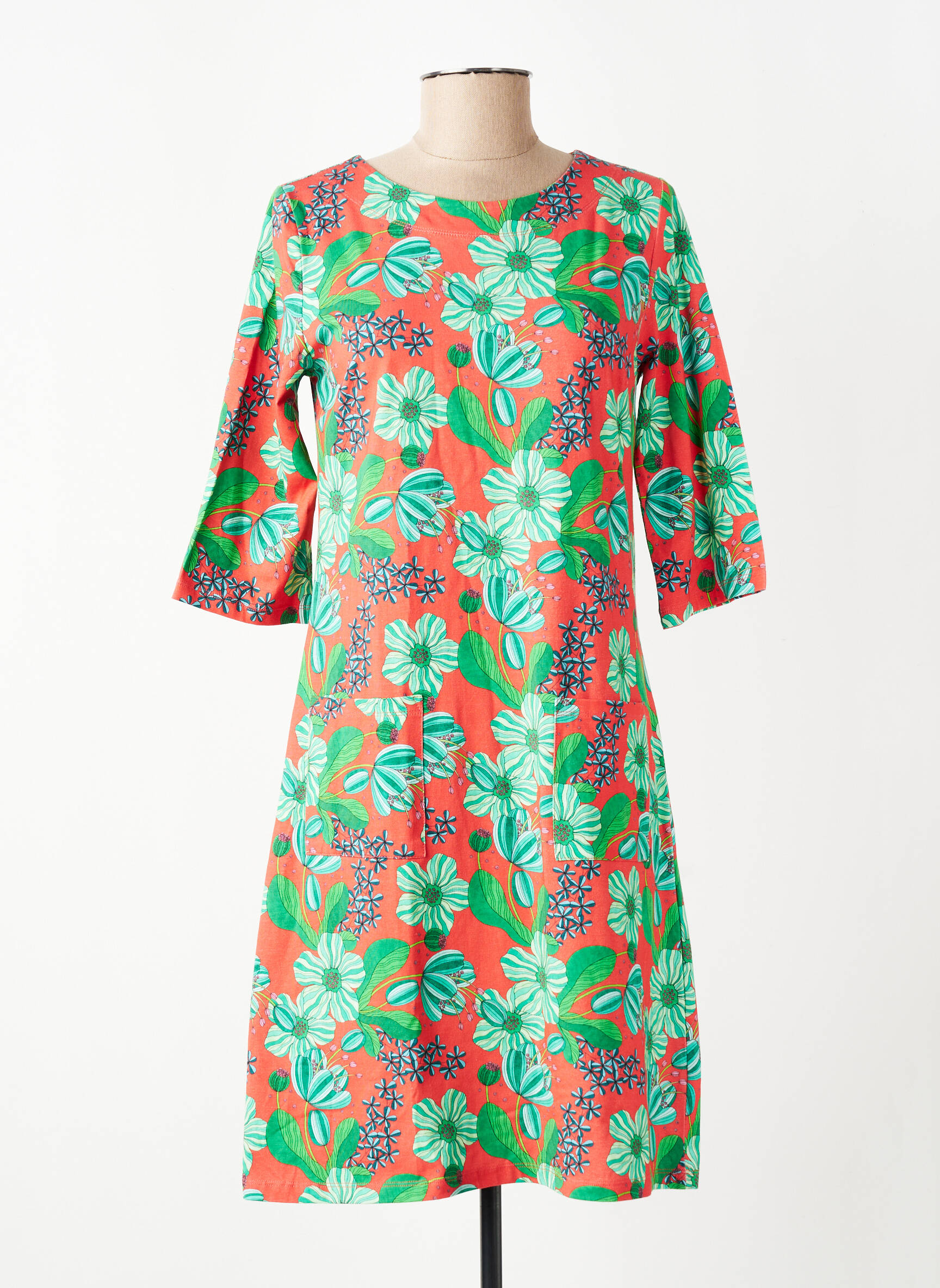 Robe mi-longue imprimé fleurs manches 3/4 orange CISSI OCH SELMA femme