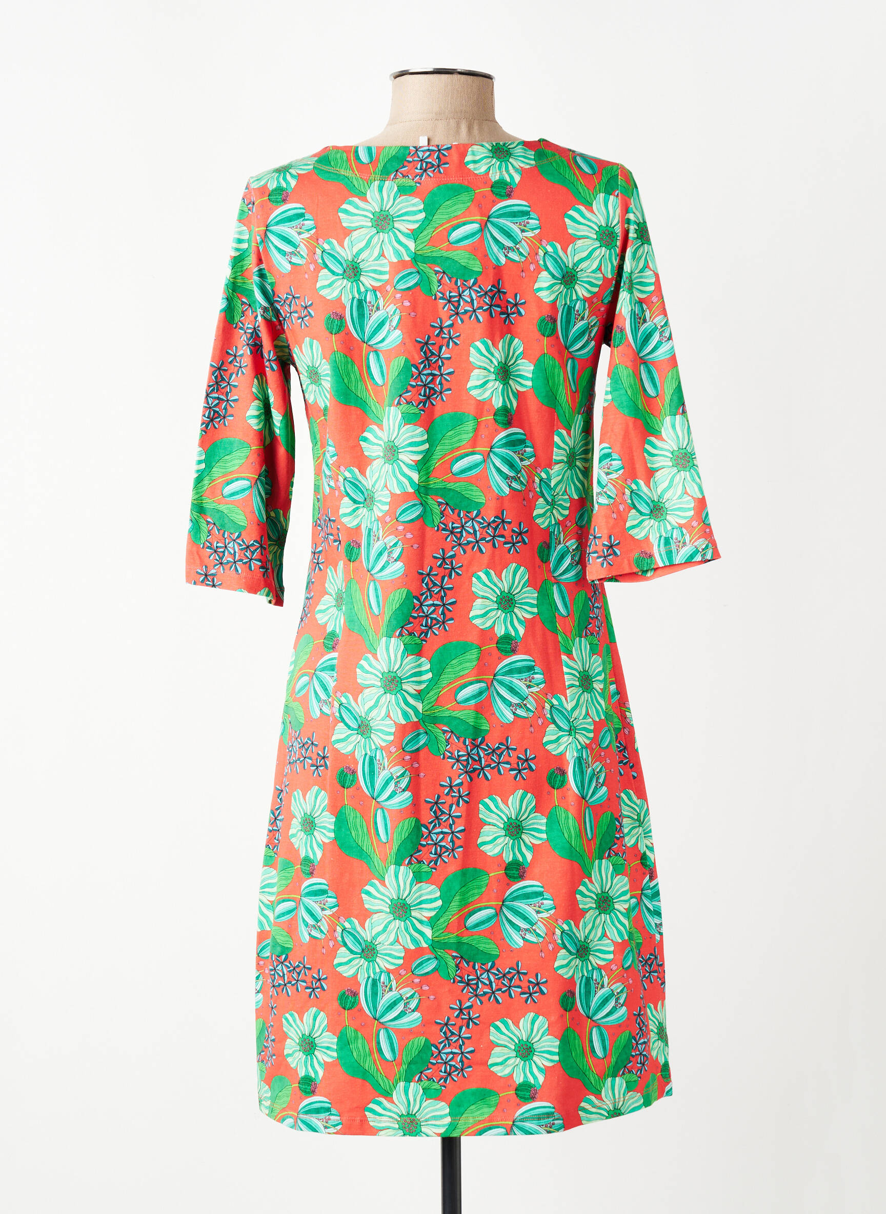 Robe mi-longue imprimé fleurs manches 3/4 orange CISSI OCH SELMA femme