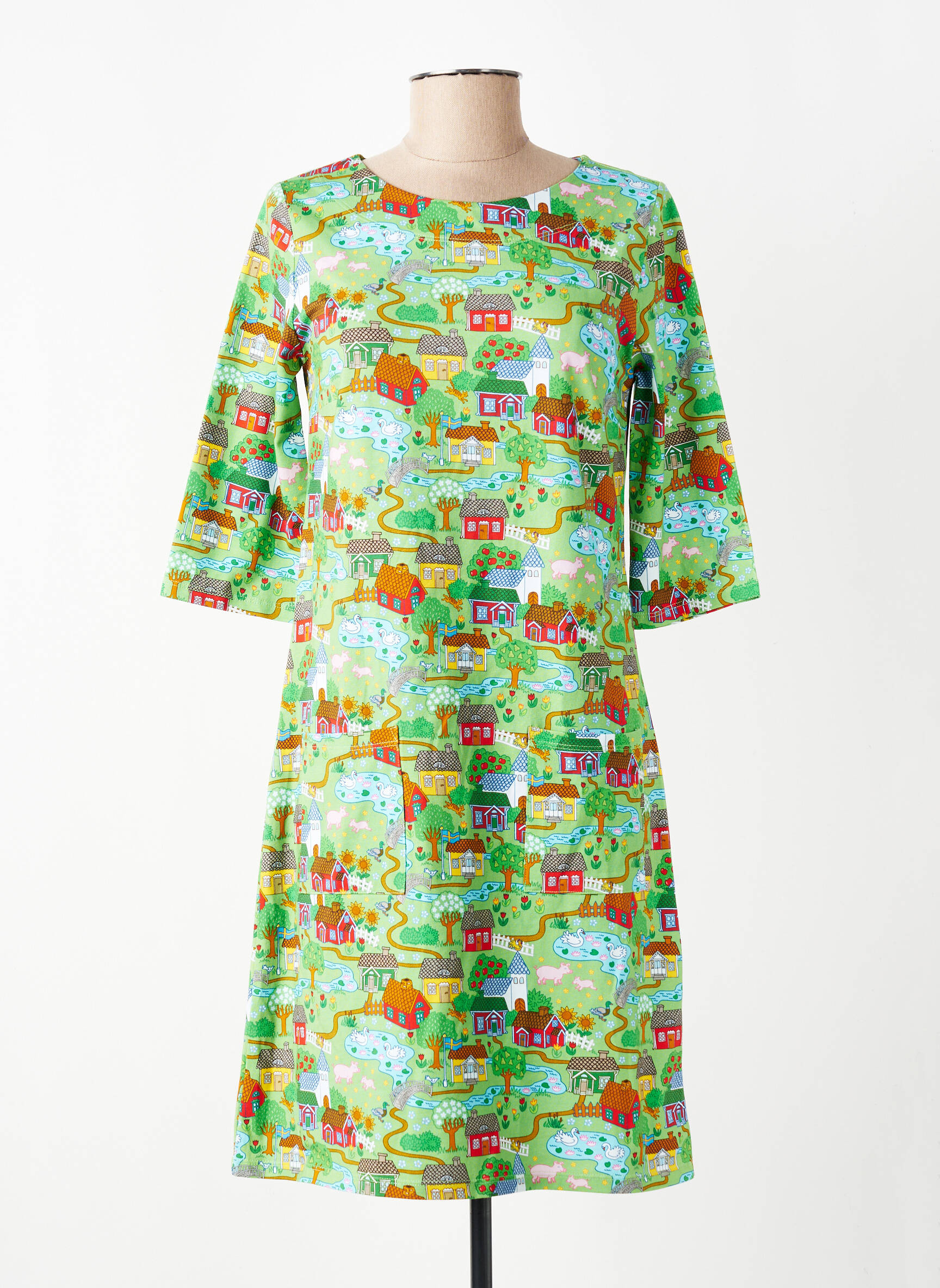 Robe mi-longue manches 3/4 manches 3/4 vert CISSI OCH SELMA femme