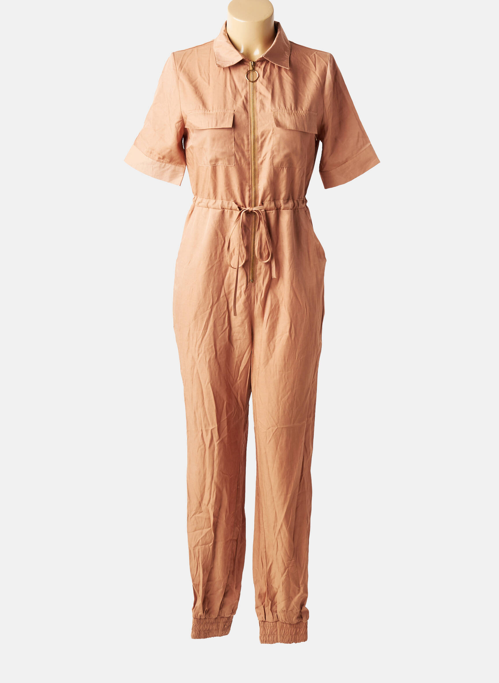 Combi-pantalon col chemisier manches courtes marron KOOIOOK femme