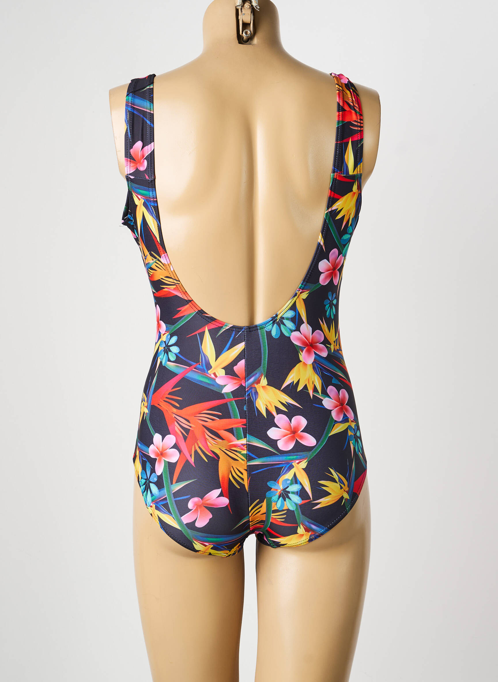 Maillot de bain 1 pièce effet matière satinée haut soutien-gorge avec mousse de rembourrage amovible noir LAGON BLEU femme