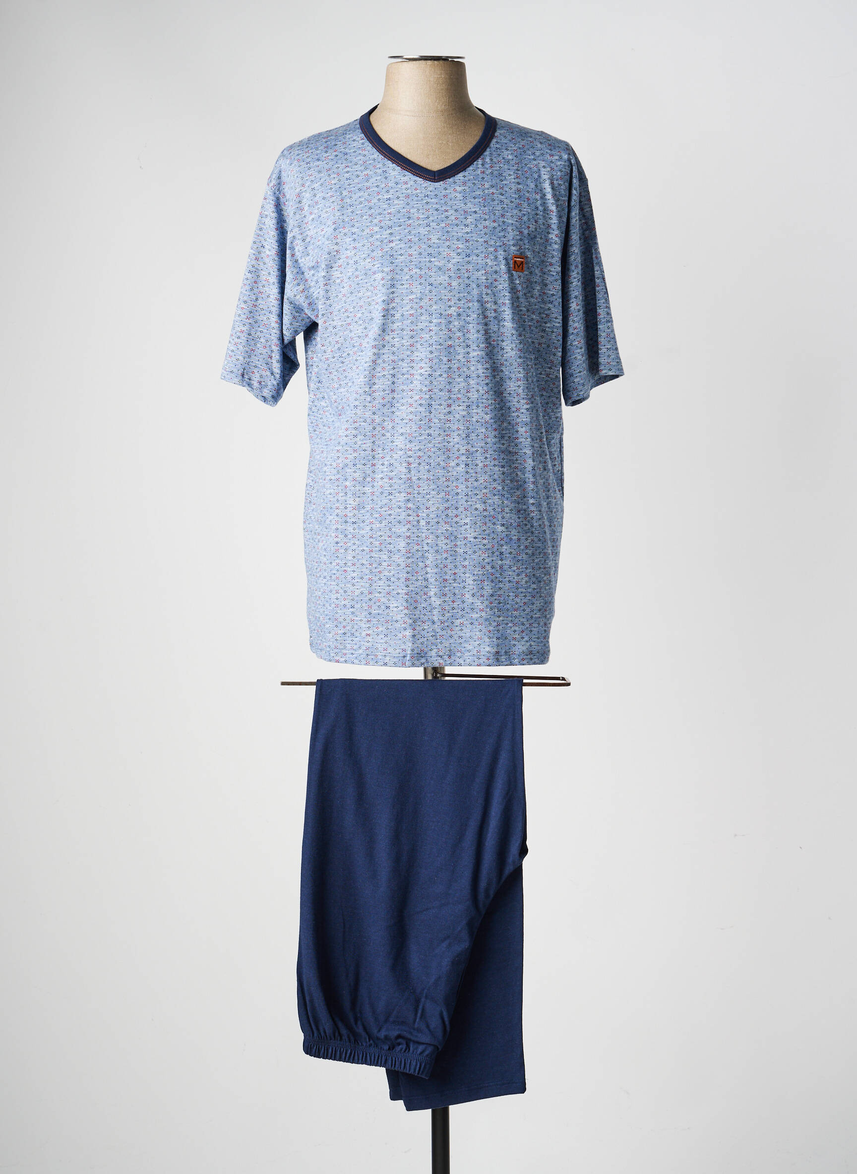 Pyjama col v bleu MASSANA homme