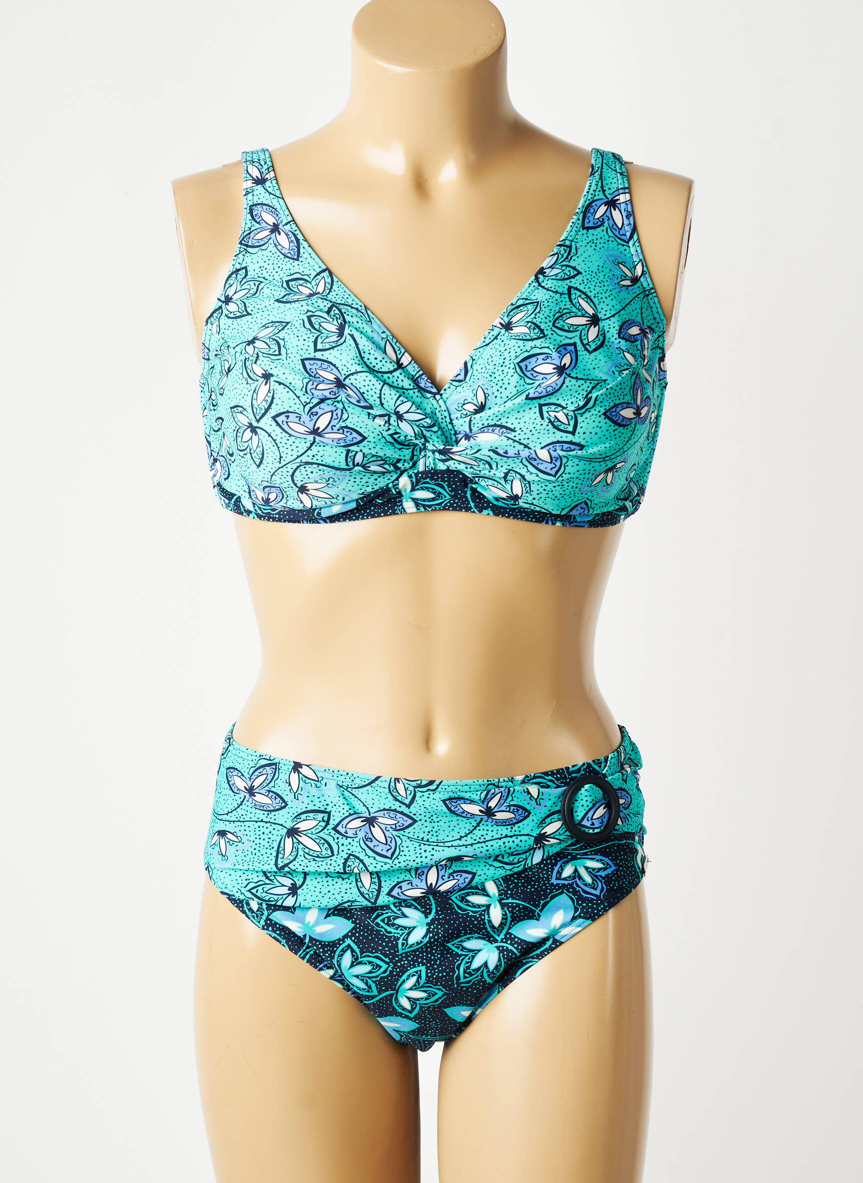 Maillot de bain 2 pièces stretch haut soutien-gorge balconnet bleu SUNMARIN femme