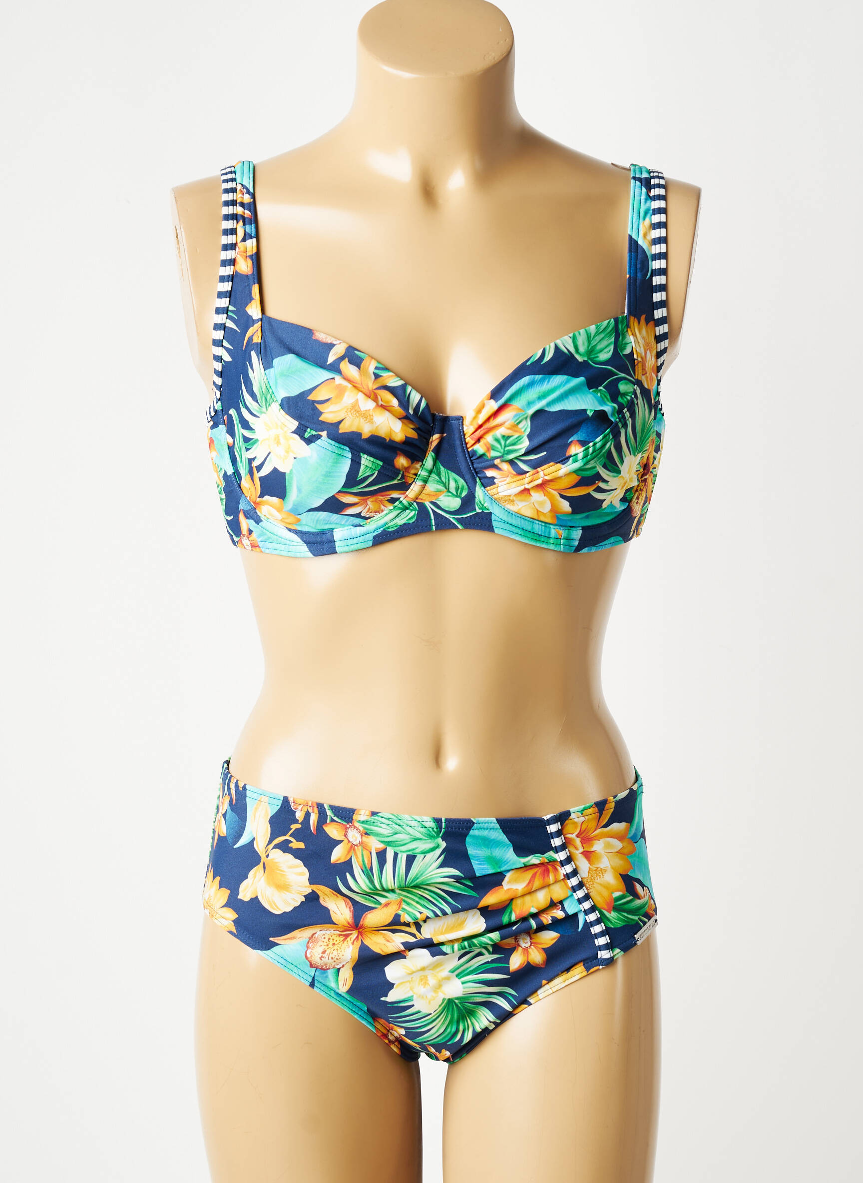 Maillot de bain 2 pièces stretch haut soutien-gorge balconnet bleu SUNMARIN femme
