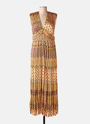 Robe longue imprimé fantaisie sans manche jaune ELORA femme