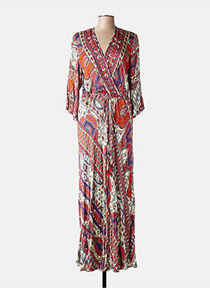 Robe longue imprimé fleurs manches 3/4 orange ELORA femme