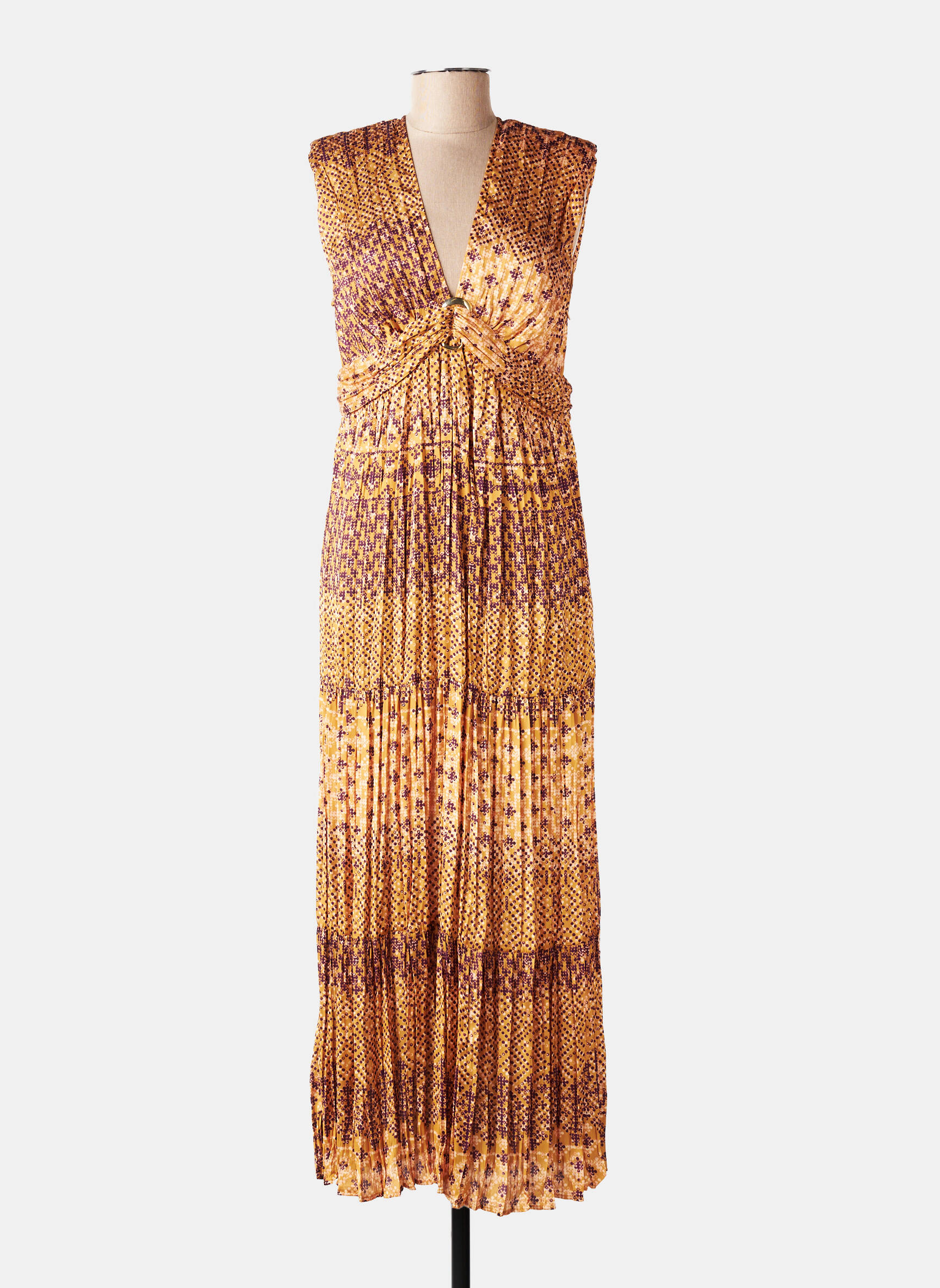 Robe longue imprimé fantaisie sans manche jaune ELORA femme