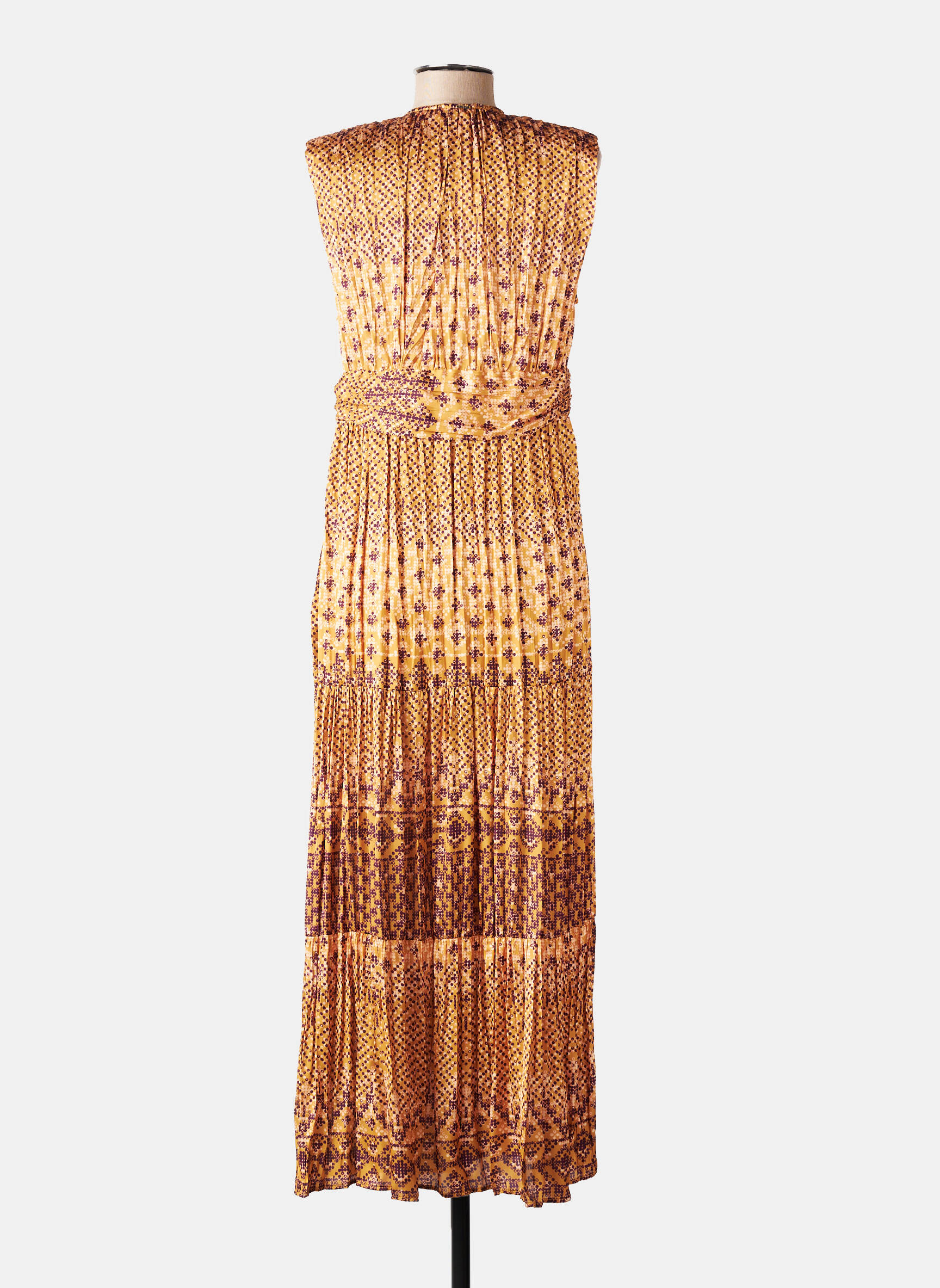Robe longue imprimé fantaisie sans manche jaune ELORA femme