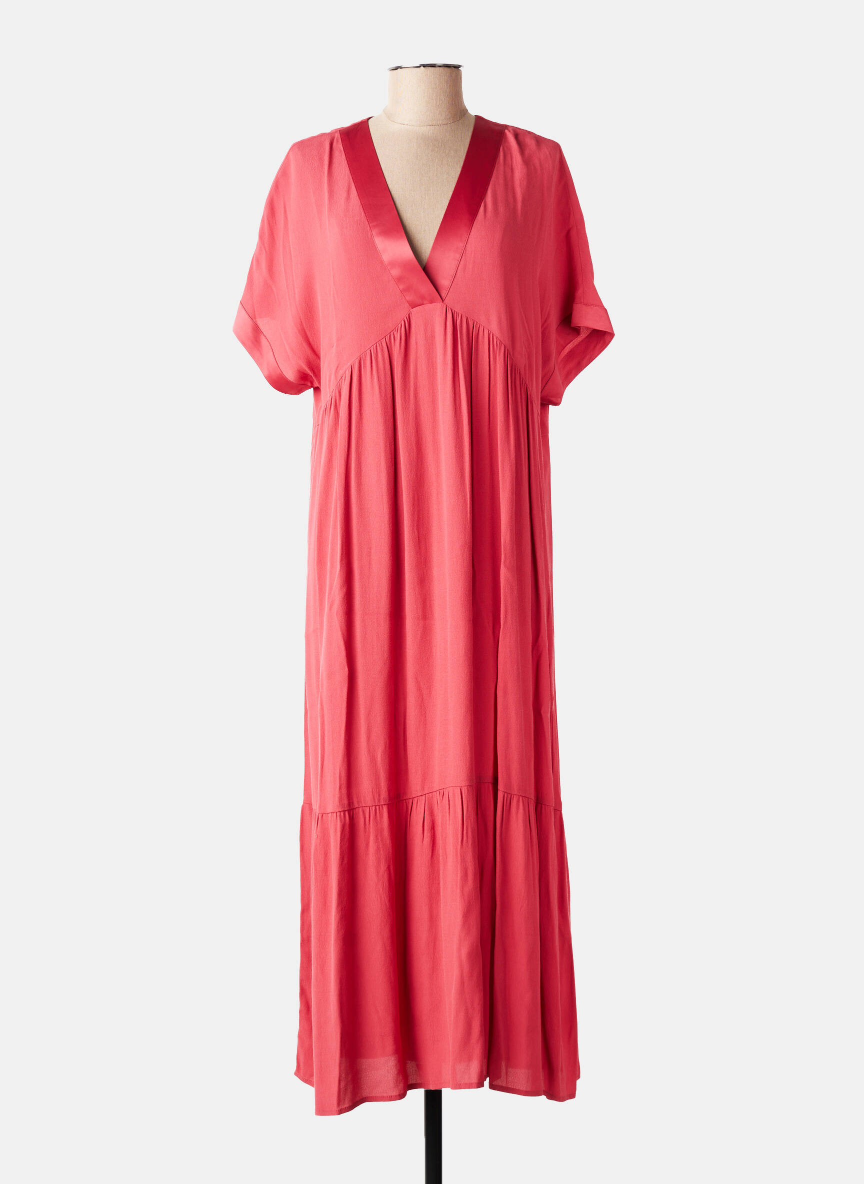 Robe longue manches courtes manches courtes rose ELORA femme