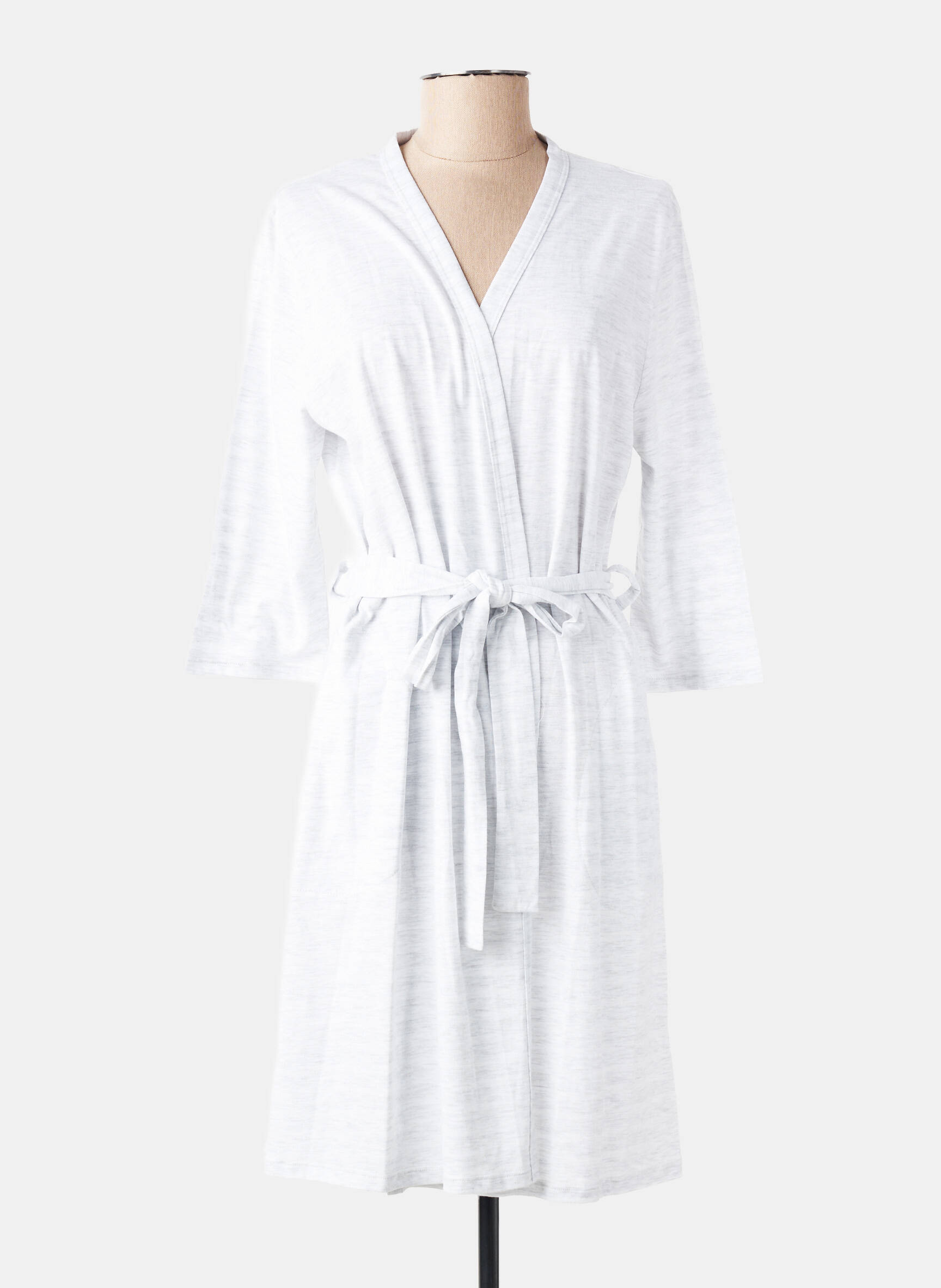 Robe de chambre col cache-coeur gris MASSANA femme