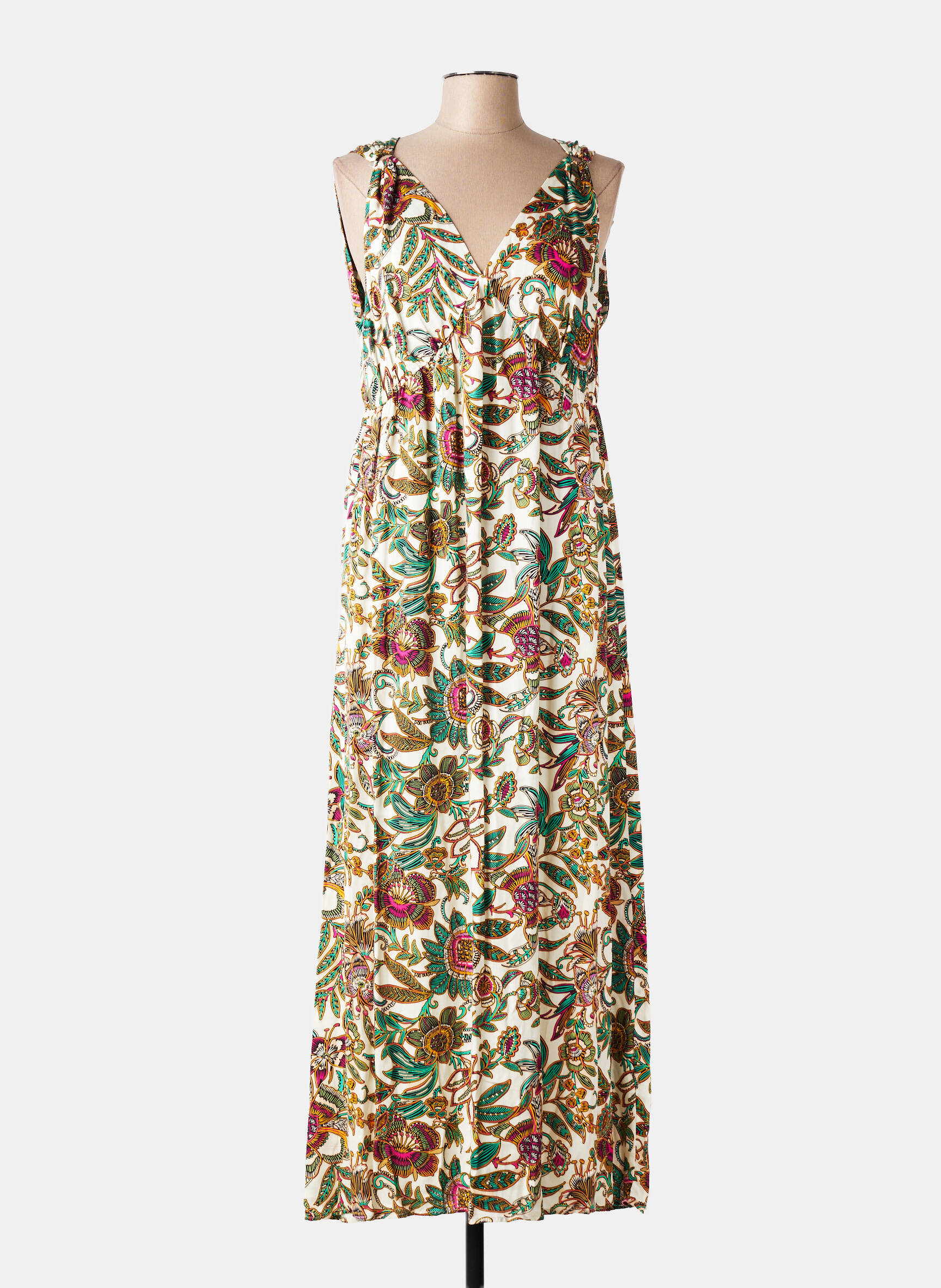 Robe longue imprimé fleurs sans manche vert ELORA femme