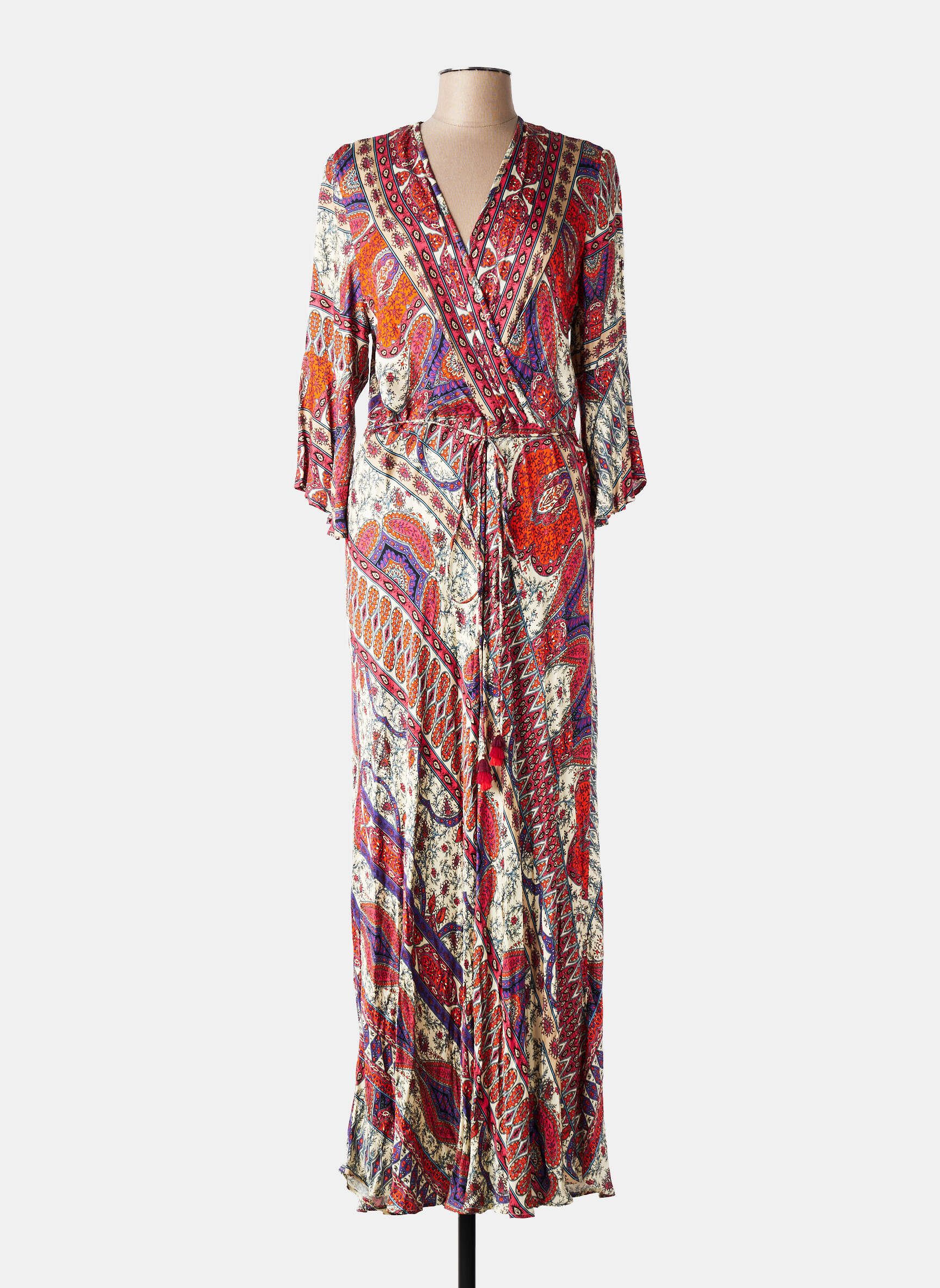 Robe longue imprimé fleurs manches 3/4 orange ELORA femme