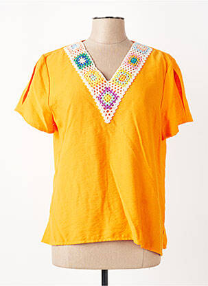 T-shirt coupe droite manches courtes orange HALOGENE femme