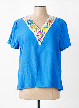 T-shirt coupe droite manches courtes bleu HALOGENE femme