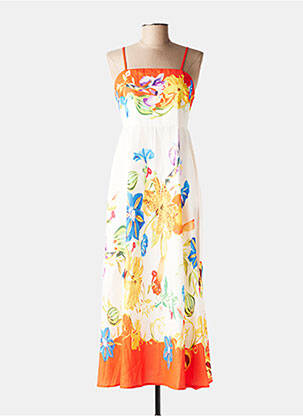 Robe longue imprimé fantaisie fines bretelles orange REMIX femme