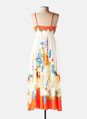 Robe longue imprimé fantaisie fines bretelles orange REMIX femme