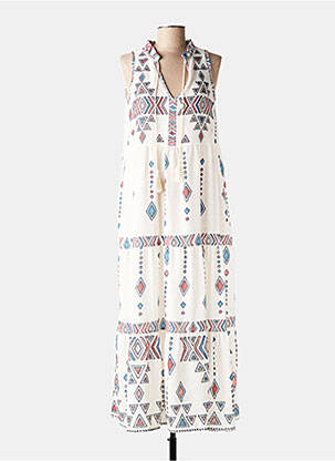 Robe longue imprimé fantaisie sans manche blanc MADE IN ITALY femme