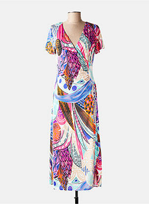 Robe longue imprimé fantaisie manches courtes rose JOY'S PARIS femme