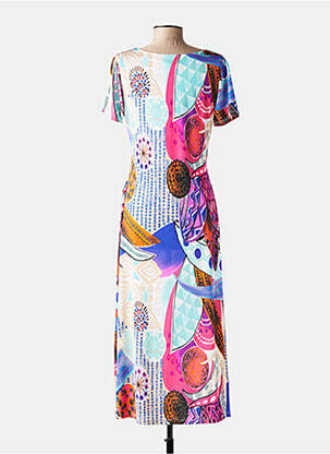 Robe longue imprimé fantaisie manches courtes rose JOY'S PARIS femme