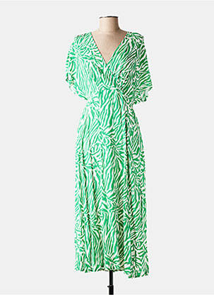 Robe mi-longue imprimé fantaisie manches courtes vert ANGE femme