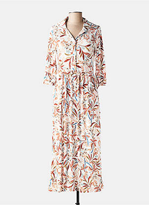 Robe longue imprimé fantaisie manches 3/4 blanc JOY'S PARIS femme
