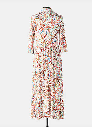 Robe longue imprimé fantaisie manches 3/4 blanc JOY'S PARIS femme