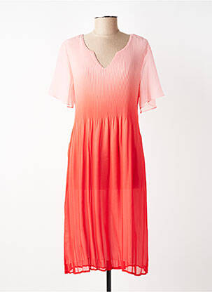 Robe mi-longue tissage crêpe manches courtes rose HALOGENE femme
