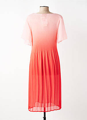 Robe mi-longue tissage crêpe manches courtes rose HALOGENE femme