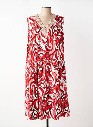 Robe mi-longue imprimé fantaisie sans manche rouge WORLD FASHION femme