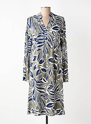 Robe mi-longue imprimé fantaisie manches longues bleu JOY'S PARIS femme