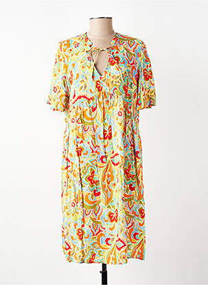 Robe mi-longue imprimé fantaisie manches courtes vert EMA BLUE'S femme