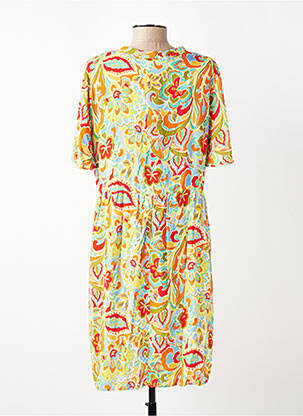 Robe mi-longue imprimé fantaisie manches courtes vert EMA BLUE'S femme