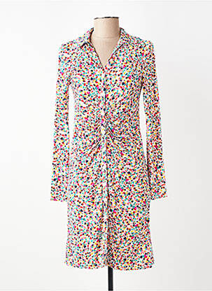 Robe mi-longue imprimé fantaisie manches longues blanc JOY'S PARIS femme