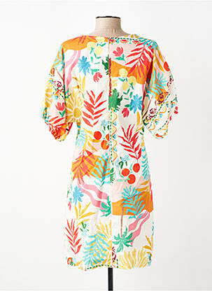 Robe mi-longue imprimé fantaisie manches courtes blanc EMA BLUE'S femme