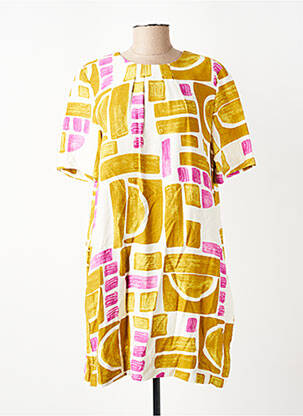 Robe courte manches courtes manches courtes jaune LAST QUEEN femme