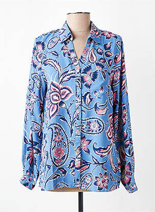 Chemisier imprimé fantaisie manches longues bleu SARAH JOHN femme