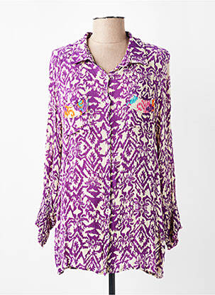 Chemisier tissage crêpe manches longues violet GOLD & SILVER femme