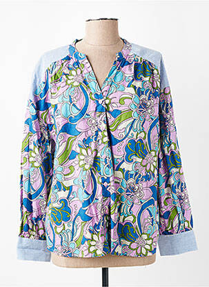 Chemisier imprimé fantaisie manches longues bleu ANGE femme