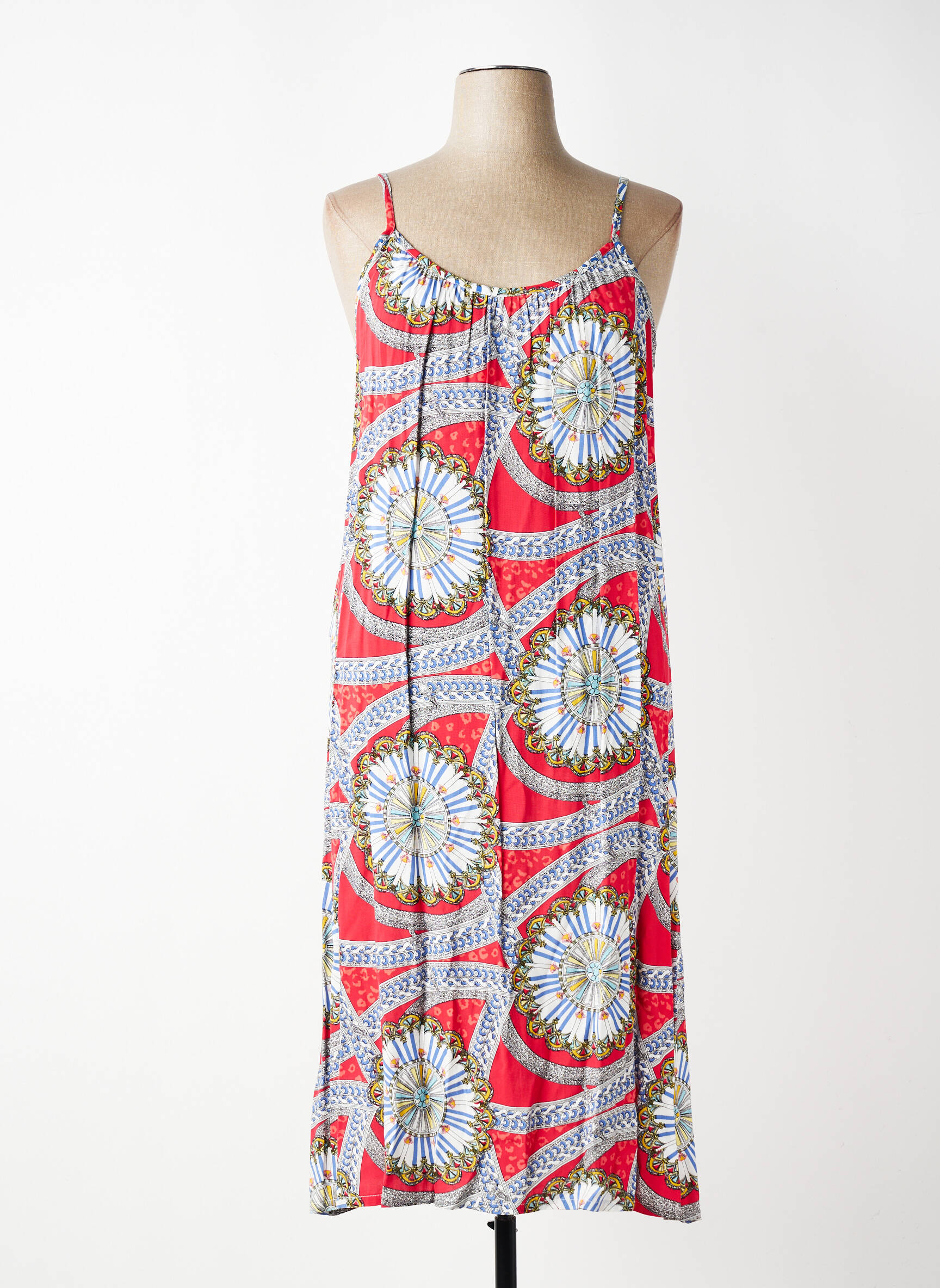 Robe mi-longue imprimé fantaisie sans manche rouge VETISTYLE femme