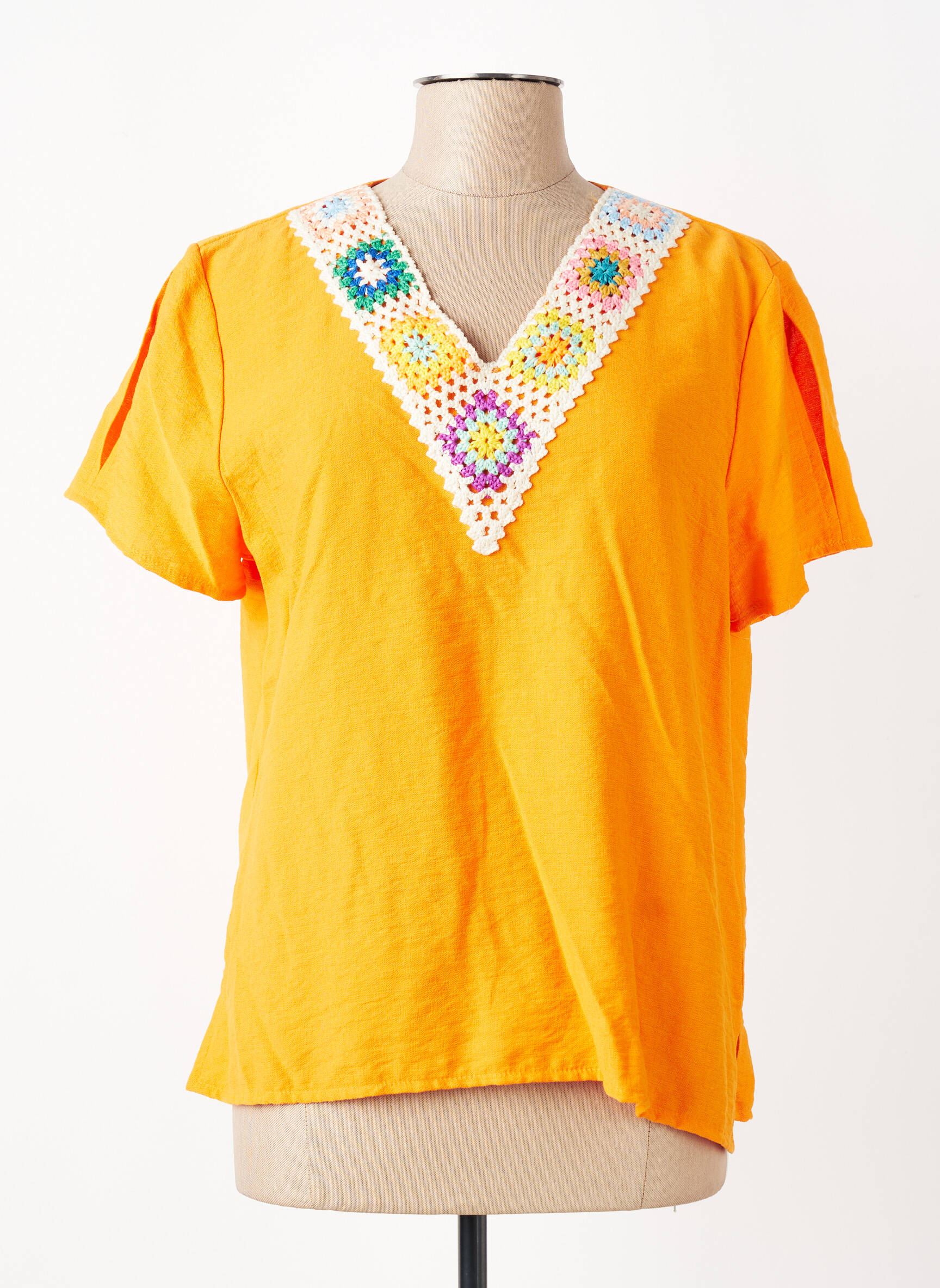 T-shirt coupe droite manches courtes orange HALOGENE femme
