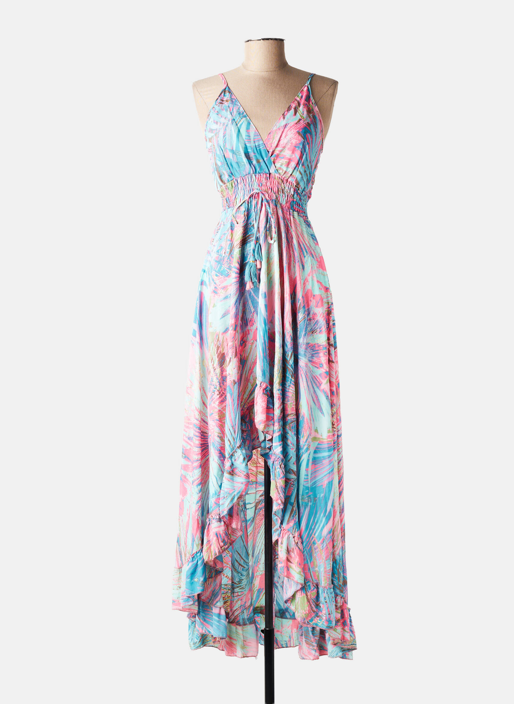 Robe longue imprimé fantaisie fines bretelles bleu YYDS (YOUR YOUTHFUL DRESS STYLE) femme