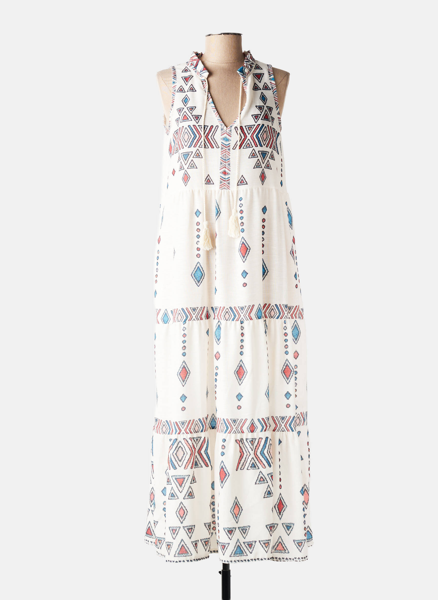 Robe longue imprimé fantaisie sans manche blanc MADE IN ITALY femme