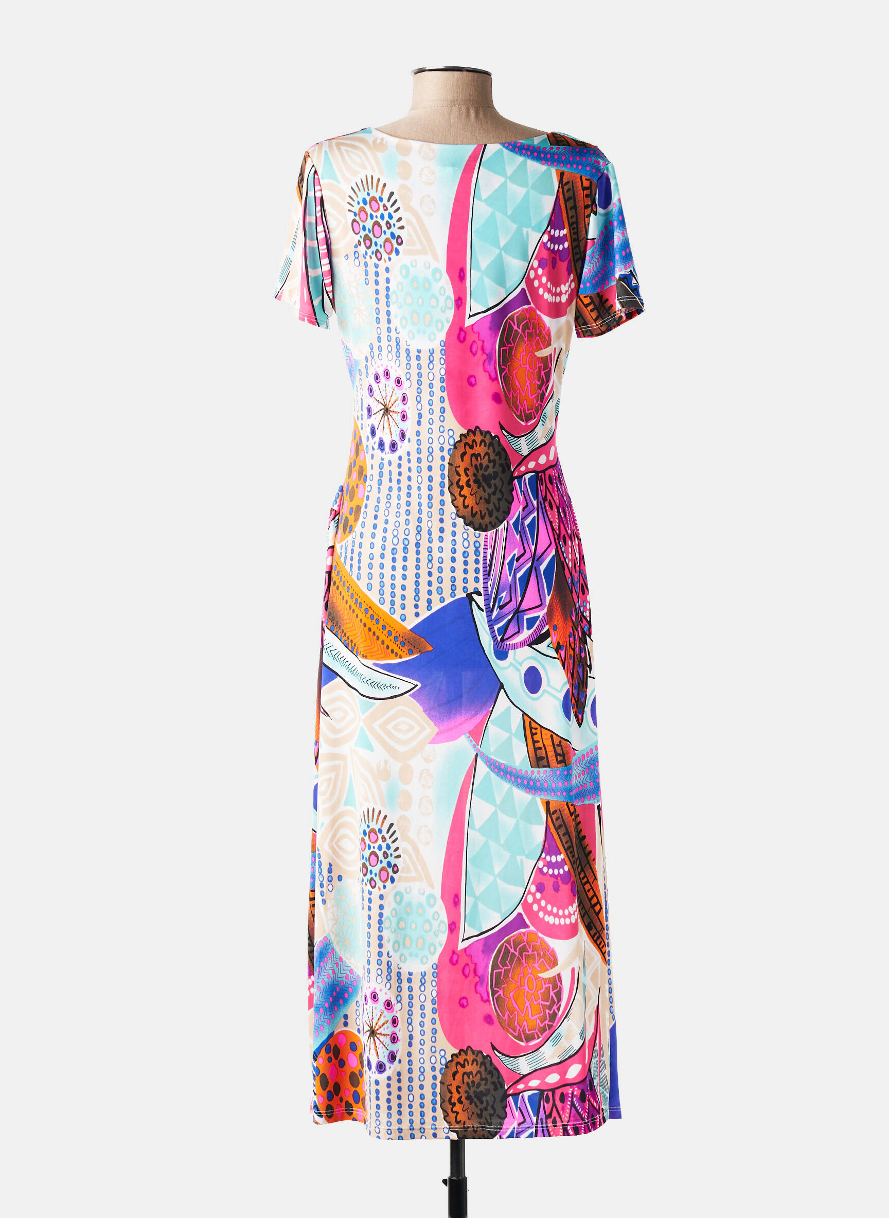Robe longue imprimé fantaisie manches courtes rose JOY'S PARIS femme