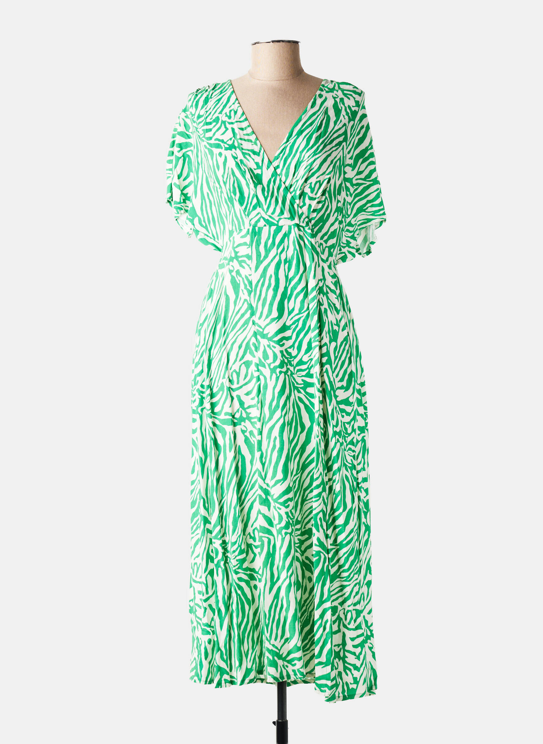 Robe mi-longue imprimé fantaisie manches courtes vert ANGE femme